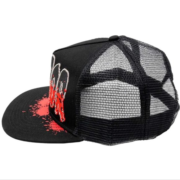 Horror Black w/Red Blood Splatter Mesh Baseball Hat Snapback Cap NWT - Picture 3 of 3